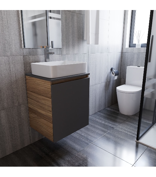 Тумба Bau Dream Blackwood 50 графит, раковина BAU Hotel 48х37, смеситель для раковины высокий Hotel Still, нержавеющая сталь