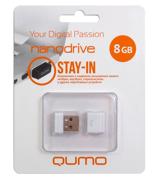 Флешка USB 2.0 QUMO 8Gb, NANO QM8GUD-NANO-W белый