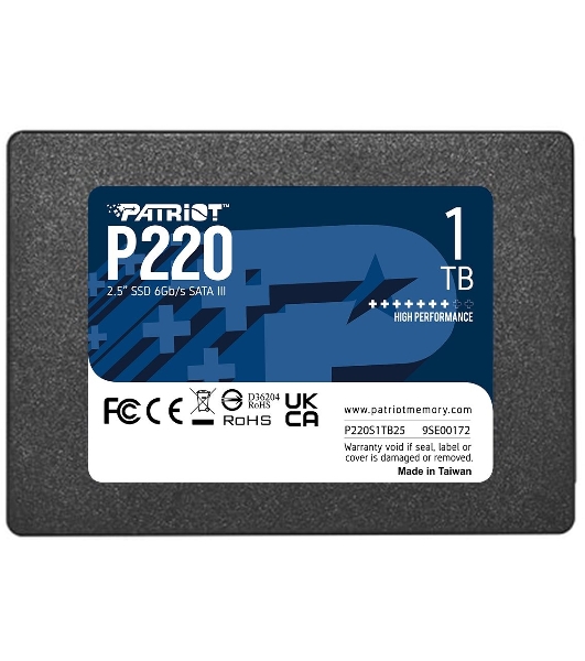 Накопитель SSD Patriot P220, 1Tb, SATA III, 2.5', R/W 550/500