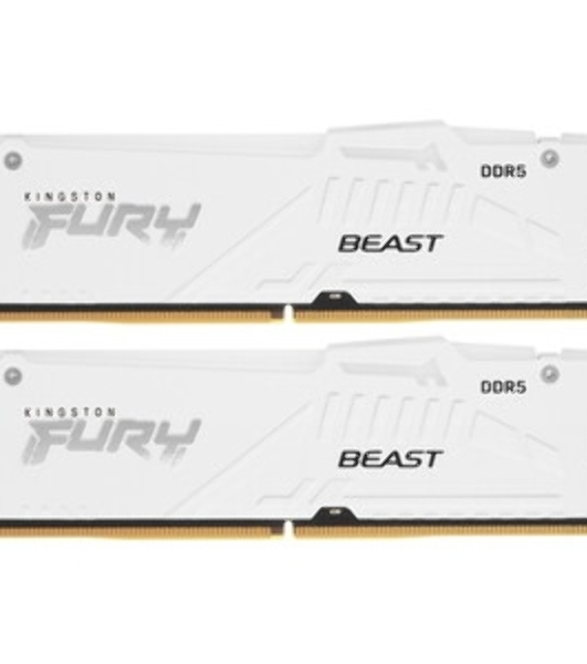 Оперативная память Kingston Fury Beast, DDR5, 32Gb (2x16 Gb), 6400 MHz, CL32, радиатор, RGB, белый