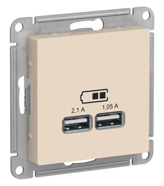 Розетка USB, 5В, 1 порт x 2,1 А, 2 порта х 1,05 А, механизм ATN000233 Schneider Electric Бежевый