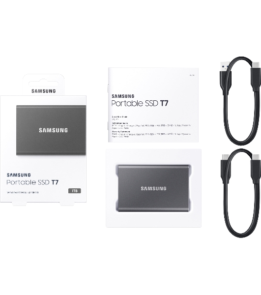 Внешний SSD Samsung T7, 1TB, USB 3.2 Gen 2 Type-C, R/W 1050/1000, серый