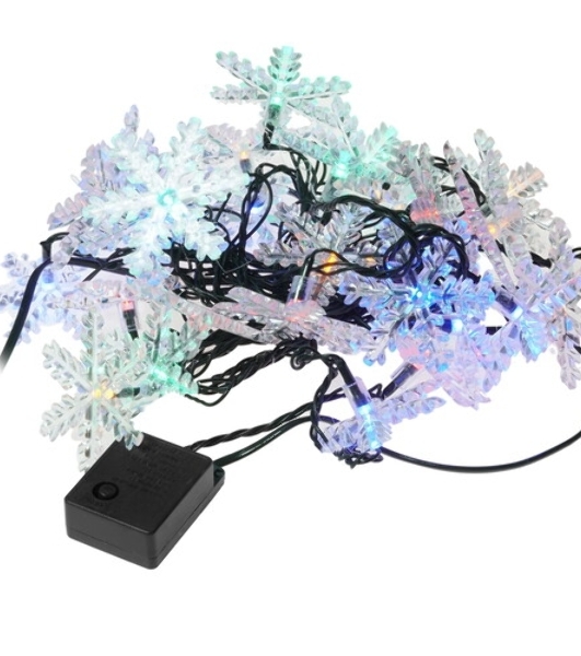 Гирлянда светодиодная Neon-night Снежинки большие 5м, 20LED, IP20, прозрачный провод, свечение мульти (RG/RB), мигание, 230В