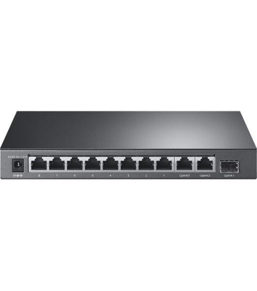 Настольный коммутатор TP-Link TL-SL1311P, 8 портов 10/100 Мбит/с с поддержкой PoE+, 2 гигабитных порта без поддержки PoE, 1 порт SFP, 802.3af/at, бюджет PoE — 65 Вт, стальной корпус