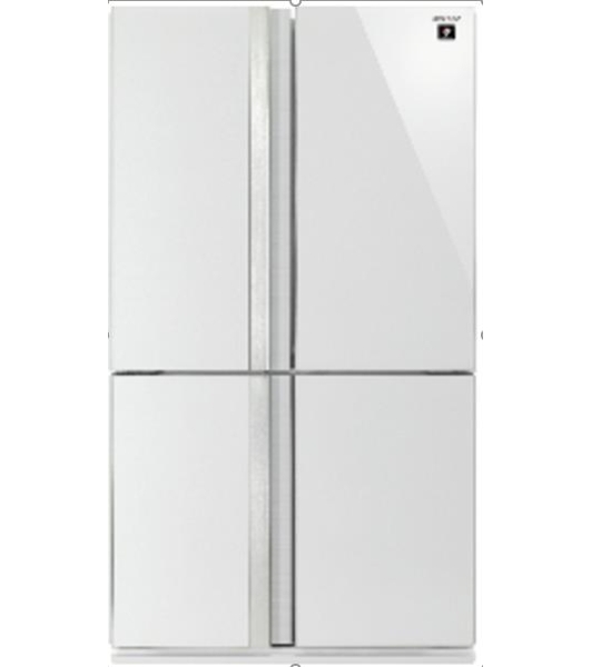 Холодильник Sharp SJGX98PWH белое стекло четырехкамерный 394/211л морозилка снизу, No Frost, Side by Side