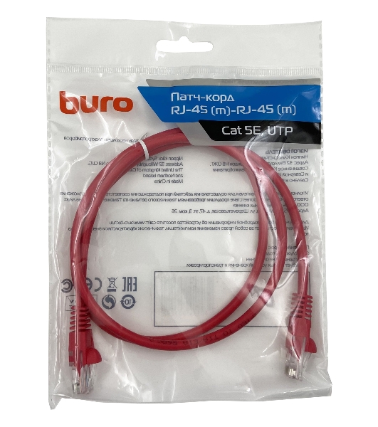 Патч-корд Buro cat.5e 1м красный RJ-45 (м)-RJ-45 (м)