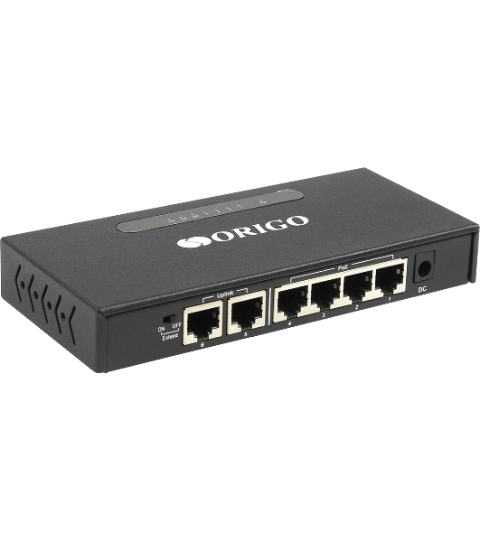 Коммутатор неуправляемый PoE ORIGO OS1206P/60W/A1A 4x100Base-TX PoE+, 2x100Base-TX, PoE-бюджет 60 Вт, корпус металл