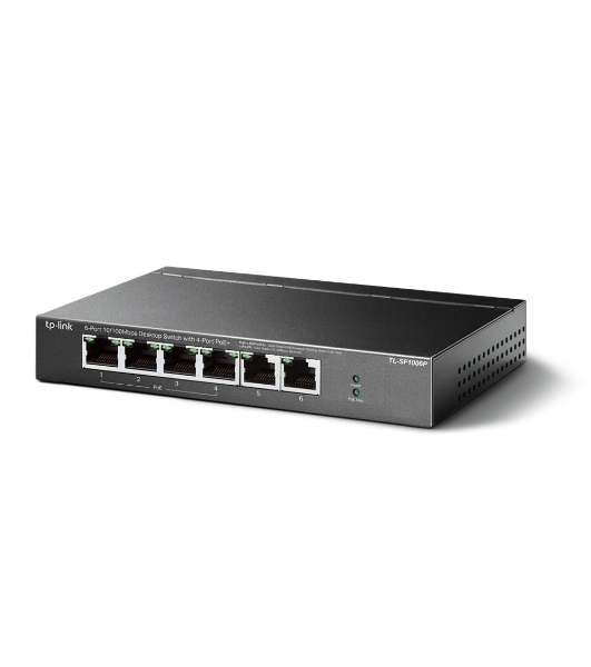 Коммутатор TP-Link 4-port 10/100Mbps Unmanaged PoE+ Switch with 2 10/100Mbps uplink ports, meta case, desktop mount, 4 802.3af/at compliant PoE+ port, 2 10/100Mbps uplink ports, DIP switches for Extend mode, Isolation mode and Priority mode, up to 250m PoE power supply