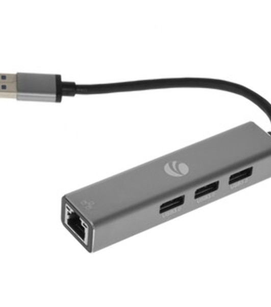 Переходник VCOM USB 3.0 -->RJ-45 1000Mbps+3 USB3.0, Aluminum Shell, 0.2м DH312A