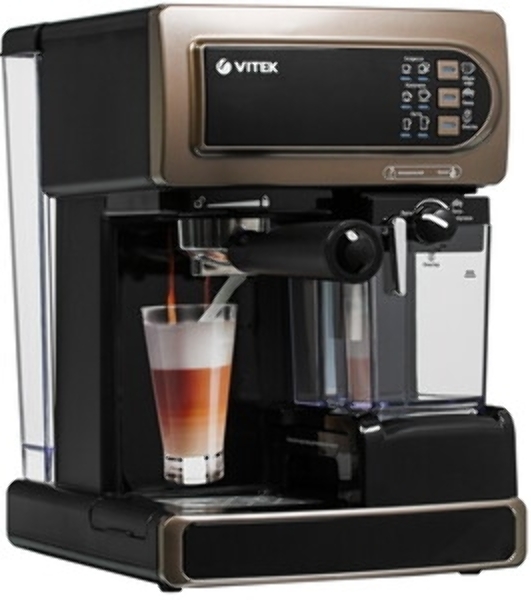 Кофеварка рожковая Vitek VT-1517 (BN) коричневый, исп. кофе - молотый, 1.65 л, 1238 Вт, 15 Бар