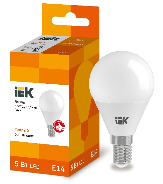 Лампа светодиодная IEK LLE-G45-5-230-30-E14 ECO G45 5Вт шар 3000К теплый белый E14 450лм 230-240В