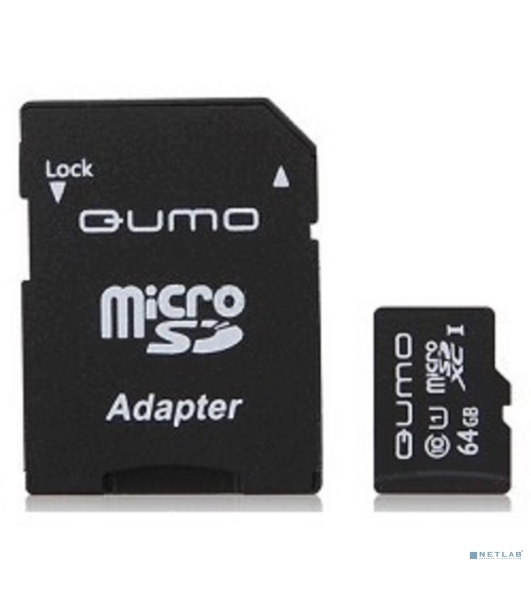 Флеш карта QUMO QM64GMICSDXC10U1 64Gb MicroSDXC Class 10 UHS-I, SD adapter