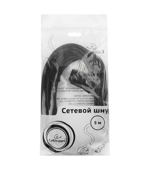 Кабель питания Cablexpert PC-186-1-5M, 5м, Schuko- C13, 3x1кв.мм, черный, с заземлением, пакет