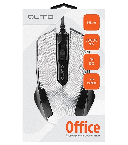 Мышь проводная Qumo Office M14 белый, 1000 dpi, USB, кнопки - 3