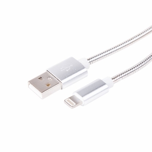 Кабель USB Rexant для iPhone 5/6/7 моделей, шнур в металлической оплетке серебристый