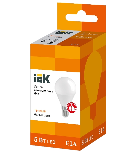 Лампа светодиодная IEK LLE-G45-5-230-30-E14 ECO G45 5Вт шар 3000К теплый белый E14 450лм 230-240В