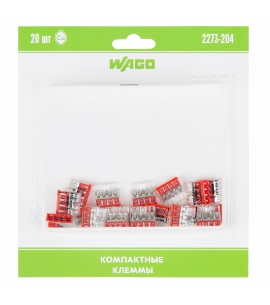 Компактная клемма 4-х проводная, 20 штук (серия 2273-204)