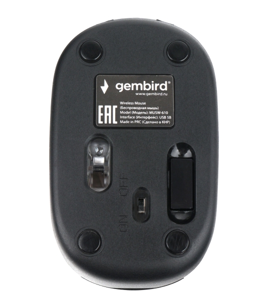Мышь беспроводная Gembird MUSW-610 черный, 1200 dpi, радиоканал, USB, кнопки - 3