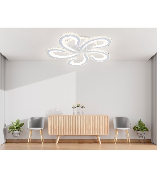 Потолочный светодиодный светильник Ambrella light FA1703/5 WH/CH белый/хром 149W 3000K-6400K 540*540*90 (ПДУ РАДИО 2.4G)