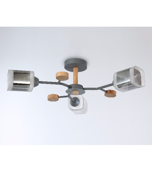 Светильник Ambrella light TR3033231/3 GR/LW/SM серый/светлое дерево/дымчатый E27*3 max 60W D700*180
