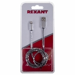 Кабель USB Rexant для iPhone 5/6/7 моделей, шнур в металлической оплетке серебристый, фото3