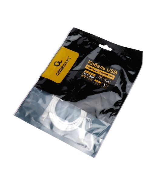 Кабель USB2.0 Cablexpert CC-USB2S-CMCM-1M-W Type-C/Type-C, 3А, 65Вт, PD/QC3.0, силиконовый, 24AWG, медь, 1м, белый, пакет