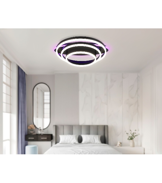 Потолочный светодиодный светильник FA8524 BK черный 146W 3000K-6400K+RGB 560*500*150 (ПДУ РАДИО 2.4G)