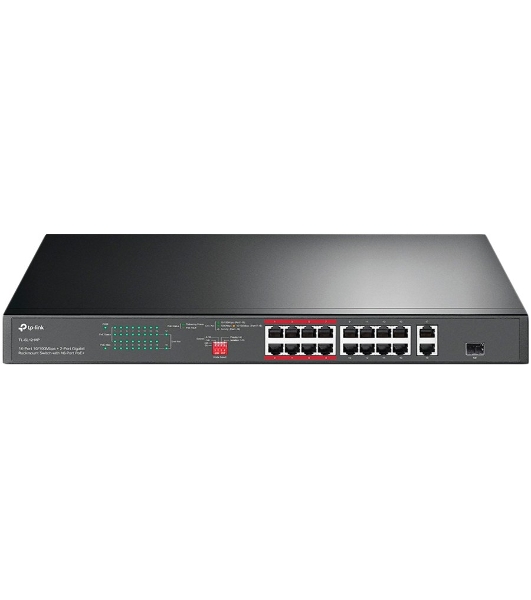 Коммутатор TP-Link 16-port 10/100Mbps + 2-port Gigabit unmanaged switch with 16 PoE+ ports, compliant with 802.3af/at PoE, 150W PoE budget,  support 250m Extend Mode, priority mode and Isolation mode, rackmount, plug and play.