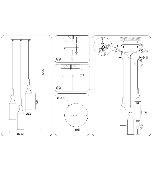 Светильник Ambrella light LH55272/3 BS/FR латунь/белый матовый E14 max 40W D230*1200