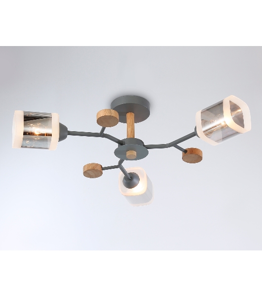 Светильник Ambrella light TR3033231/3 GR/LW/SM серый/светлое дерево/дымчатый E27*3 max 60W D700*180