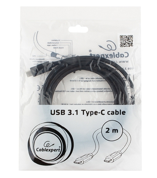 Кабель USB Cablexpert CCP-USB3.1-CMCM-2M, USB3.1 Type-C/USB3.1 Type-C, 2м, пакет
