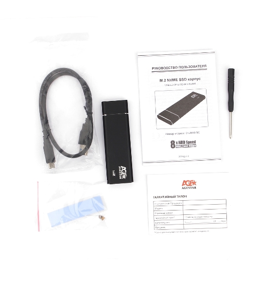 Внешний корпус AgeStar USB 3.1 Type-C M.2 NVME (M-key) AgeStar 31UBNV5C черный, алюминий, черный