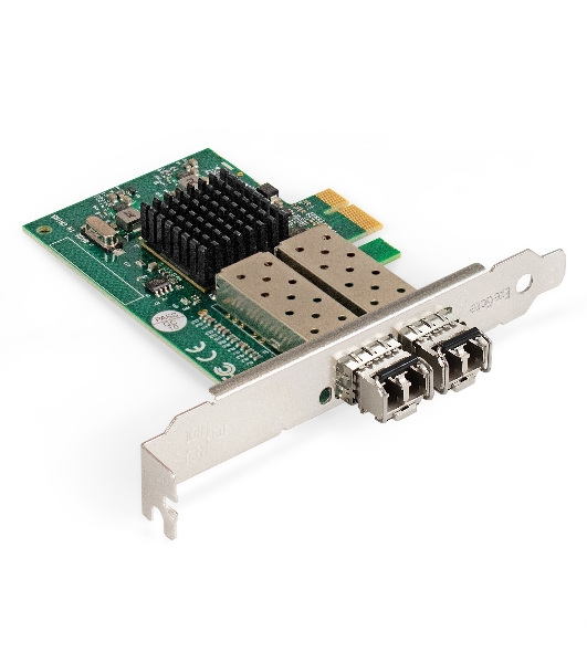 Комплект: Сетевой адаптер SFP ExeGate EXE-82576-F2 + 2xТрансивер Multi-Mode до 550м ExeGate EXT-1G-MM850-LC2-550M (EX296229RUS: PCI-E x1 v2.0, порты 2x SFP (10/100/1000Mb/s), Gigabit Server NIC Intel Chipset 82576-F2 + 2xEX298329RUS: Tx:850/Rx:850 нм, до 550 м, разъем Duplex LC)