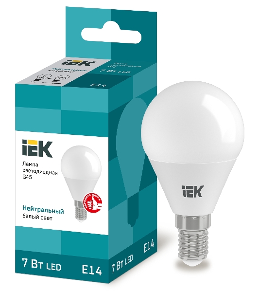 Лампа cветодиодная IEK LLE-G45-7-230-40-E14 ECO G45 шар 7Вт 230В 4000К E14