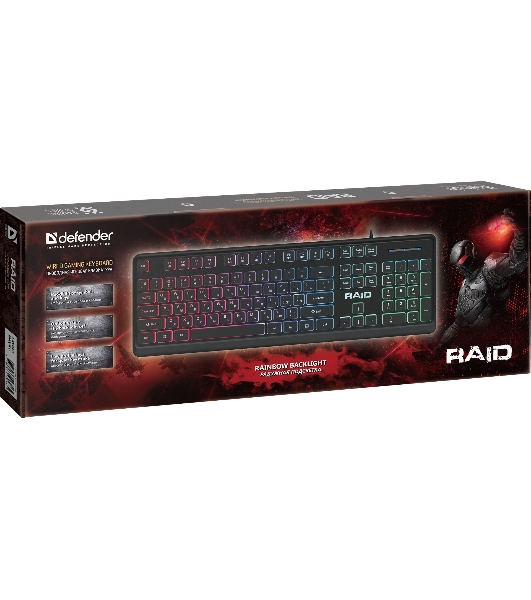 Клавиатура проводная Defender Raid GK-778DL, USB, черный