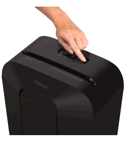 Шредер Fellowes PowerShred LX50 черный (секр.P-4)/перекрестный/9лист./17лтр./скрепки/скобы/пл.карты