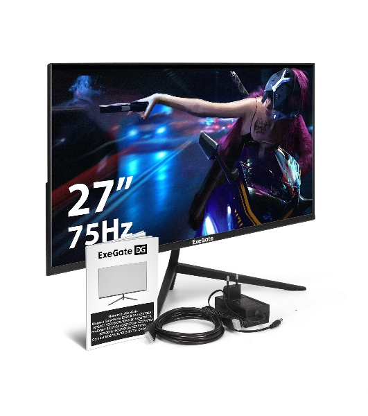 Монитор 27' ExeGate SmartView ES2707CA IPS 2560x1440, 75 Гц, 1 мс, 16:9, 300 кд/м2, 1xHDMI, 1хDP, 1x3.5 мм, черный