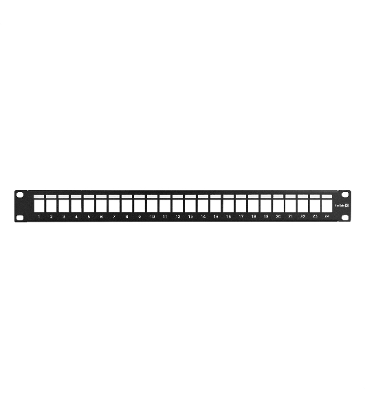 Патч-панель модульная ExeGate EPPB-19-24-STP (19', STP, 24 port, наборная, экранированная, 1U, RoHS, с кабельным органайзером, Black, RTL)