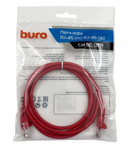 Патч-корд Buro cat.5e 1.5м красный RJ-45 (m)-RJ-45 (m)