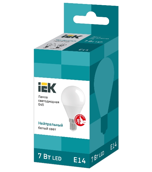 Лампа cветодиодная IEK LLE-G45-7-230-40-E14 ECO G45 шар 7Вт 230В 4000К E14