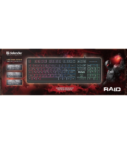 Клавиатура проводная Defender Raid GK-778DL, USB, черный
