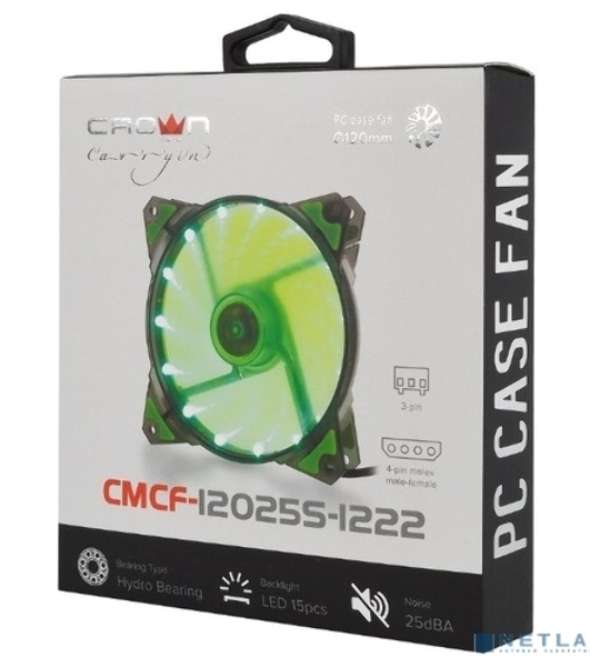 Вентилятор для корпуса Crown CMCF-12025S-1222 черный/зеленый, 120 мм, 1650 об/мин, 28 дБ, 3 pin