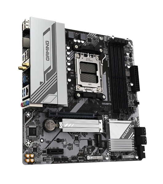 Материнская плата Gigabyte B650M GAMING PLUS WIFI, AM5, AMD B650, 4xDDR5, 4xSATA, 2xM.2, 1xPCIe 4.0 x16, 1xPCIe 3.0 x1, 2xDP, 1xHDMI, 1x2.5Gb LAN, Wi-Fi 6E, Bluetooth 5.3, 1xUSB-C 5Gbps, 5xUSB-A 5Gbps, 6xUSB-A 2.0, 3x3.5 мм, 7.1, mATX