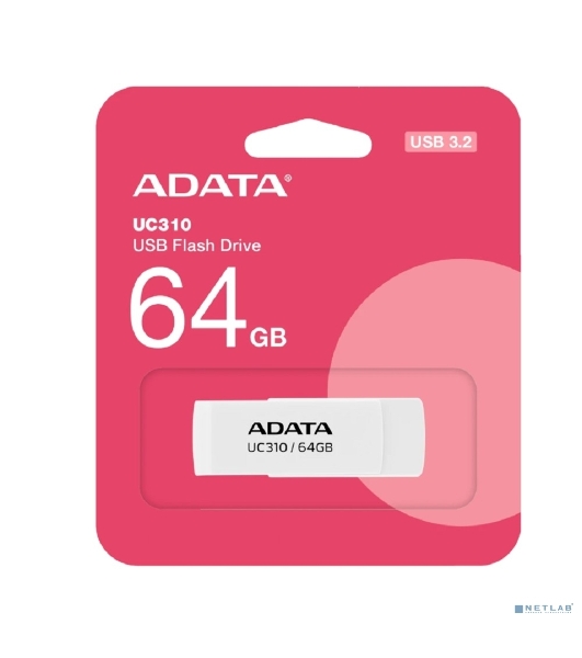 Флешка USB ADATA UC310 (UC310-64G-RWH), 64Gb, USB 3.2 Gen 1, R/W 100/30, белый