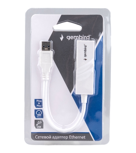 Сетевой адаптер Ethernet Gembird NIC-U11, USB 3.0 - Gigabit Ethernet adapter, пластик, белый, RTL8153