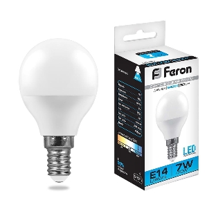 Лампа светодиодная Feron LB-95 7W 230V E14 6400K G45