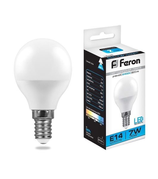 Лампа светодиодная Feron LB-95 7W 230V E14 6400K G45