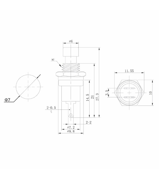Выключатель-кнопка металл Rexant 220V 2А (2с) (ON)-OFF Ø7.2 красный Micro