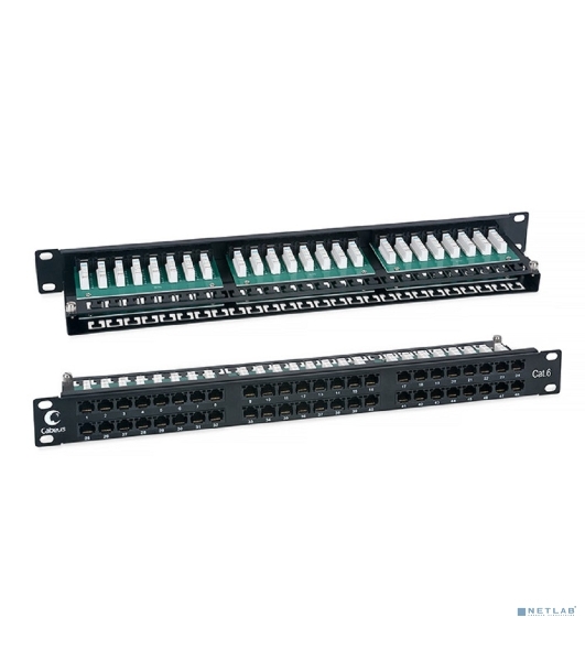 Комм. патч-панель Cabeus, 19', 1HU, портов: 48хRJ45, кат. 6, неэкр., черный, (PLHD-48-Cat.6-Dual)