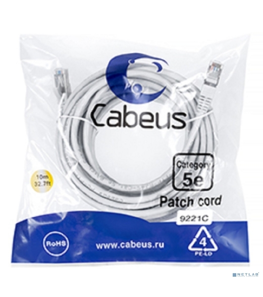 Шнур коммутационный Cabeus, Cat.5e, экр., F/UTP, RJ45/RJ45, PVC, AWG24 10м, серый